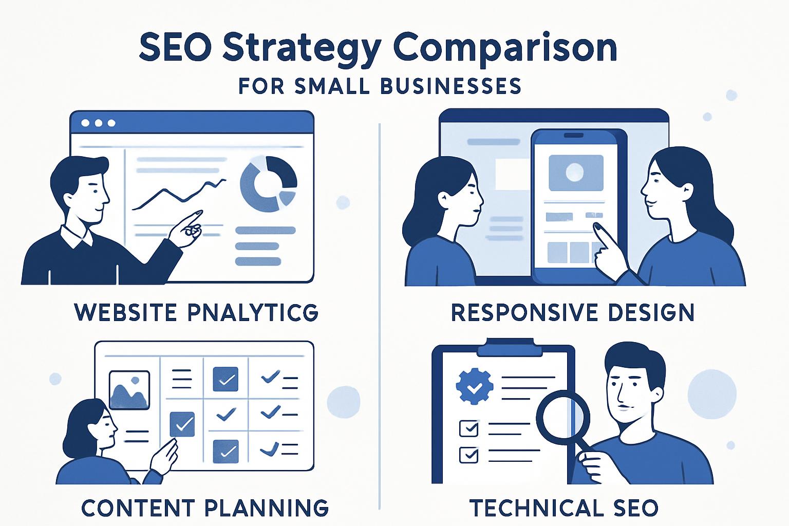 SEO 顧問、自建行銷與外包比較:中小企業怎麼選才不踩雷 中小企業 SEO 方案比較示意圖