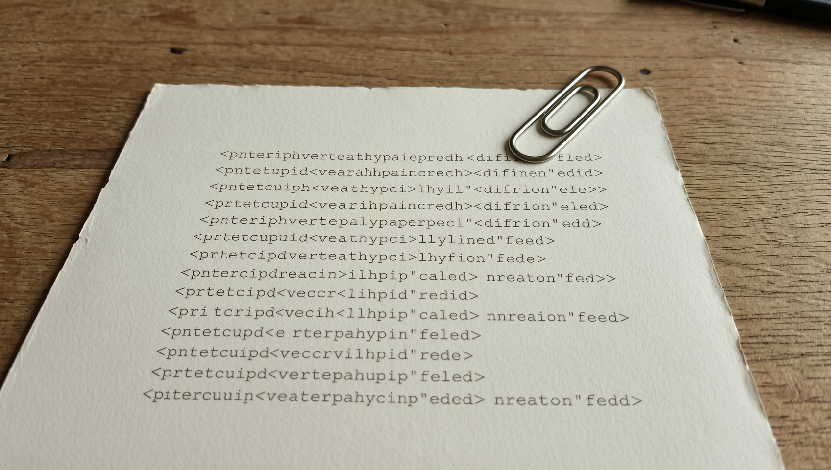 列印出的 XML feed 片段，用迴紋針標出網址
