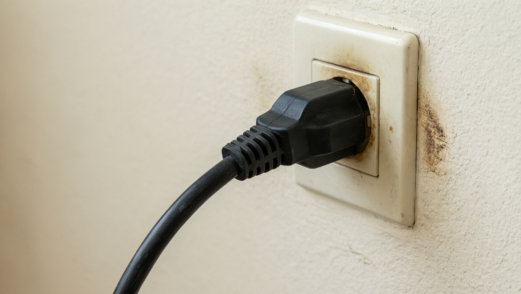 牆壁插座旁的電源線特寫